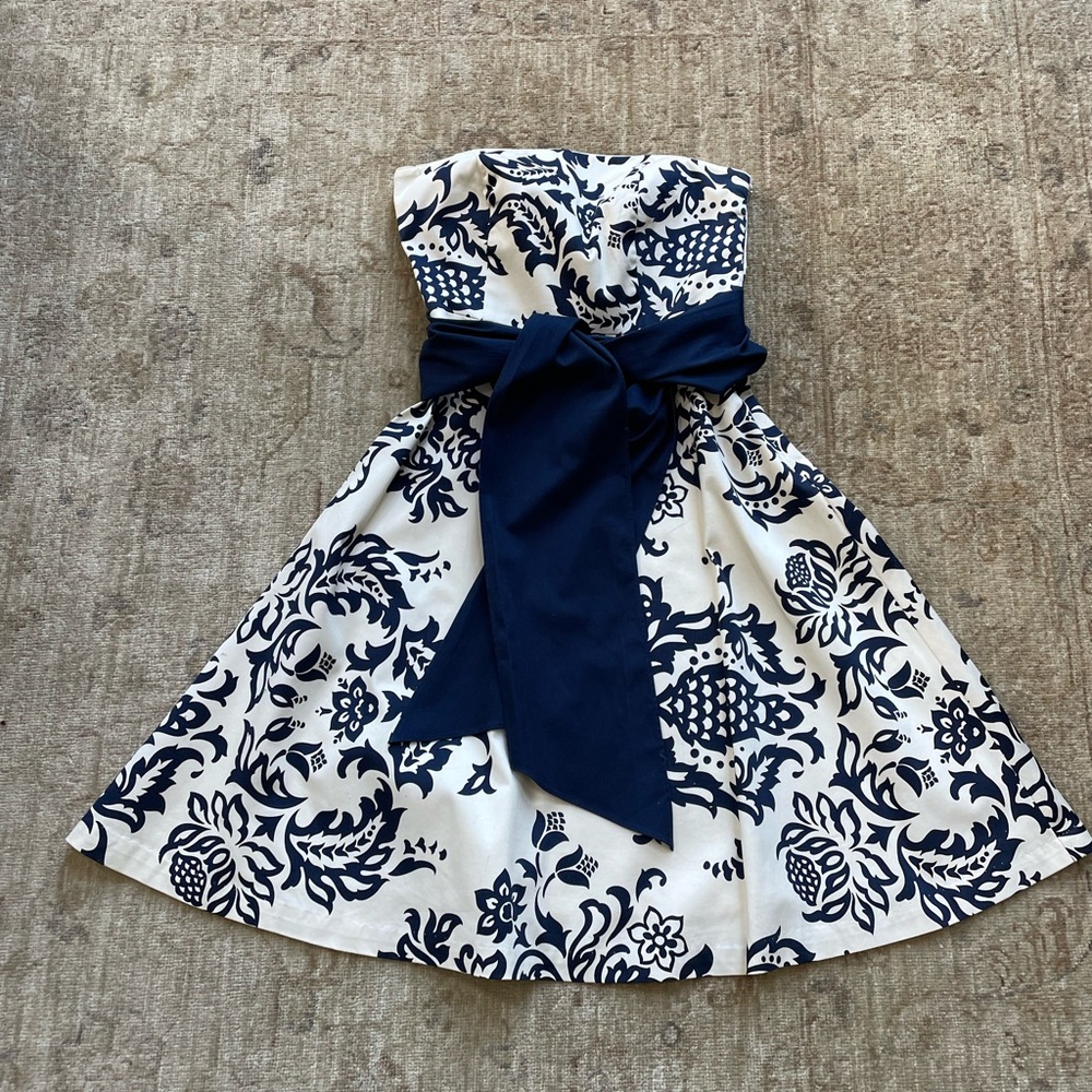 CottonSaint Tropez West Navy and White Midi Dress. Lined. - Picture 5 of 10
